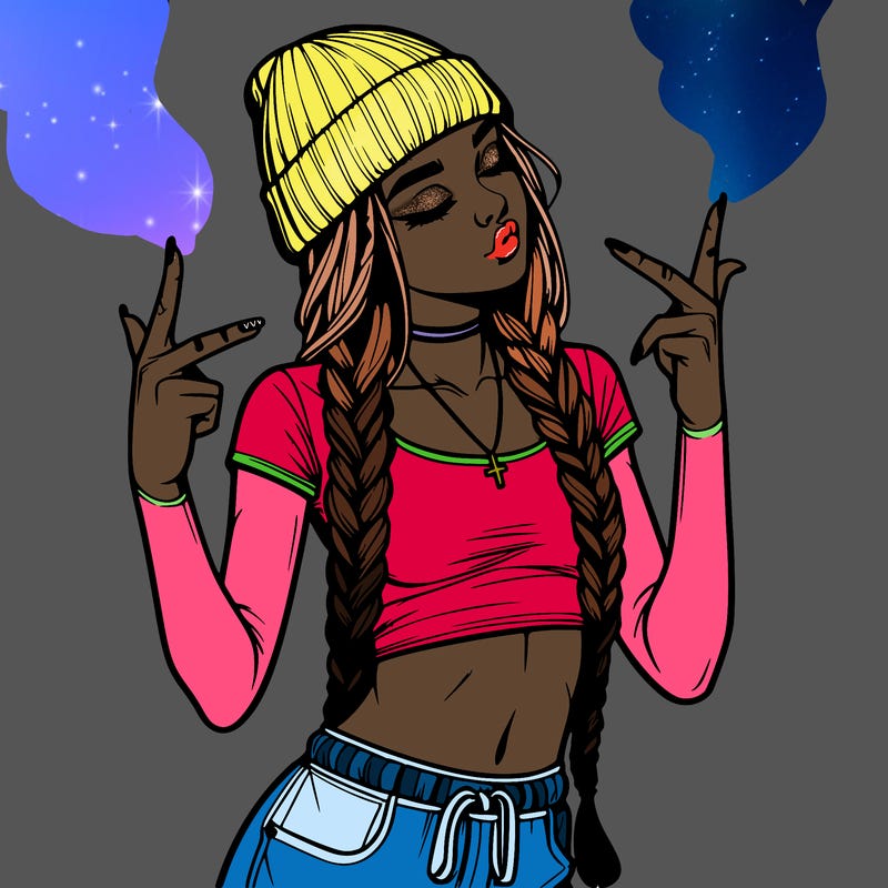 realistic teenage girl with braids and a beanie and crop top doing 🫶🏼