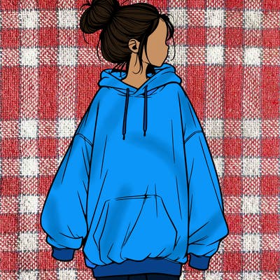 realistic girl with a oversized sweatshirt on and a bun