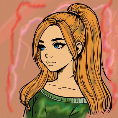 realistic girl with a high ponytail