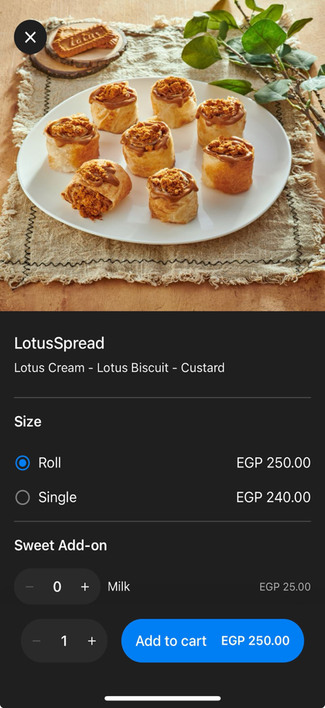 Fetiret Dina Farms - Lotus Spread fetir pastry rolls on the Fetiret Dina Farms mobile app menu