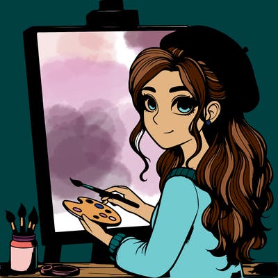 realistic girl artist painting a blank canvas