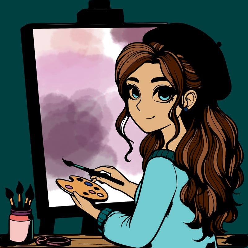 realistic girl artist painting a blank canvas