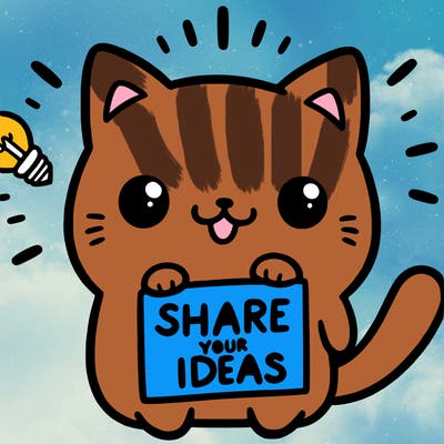 a cute cat saying share your ideas