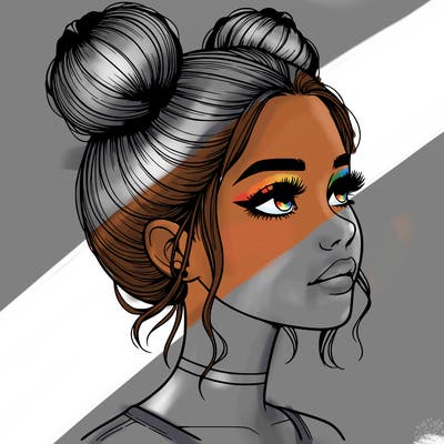 realistic girl with buns on the top of her head