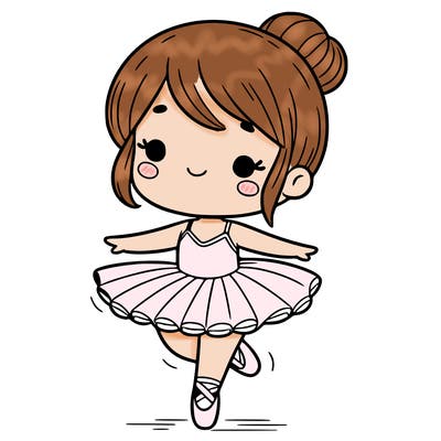 a girl dancing in a tutu and ballet slippers cartoon style