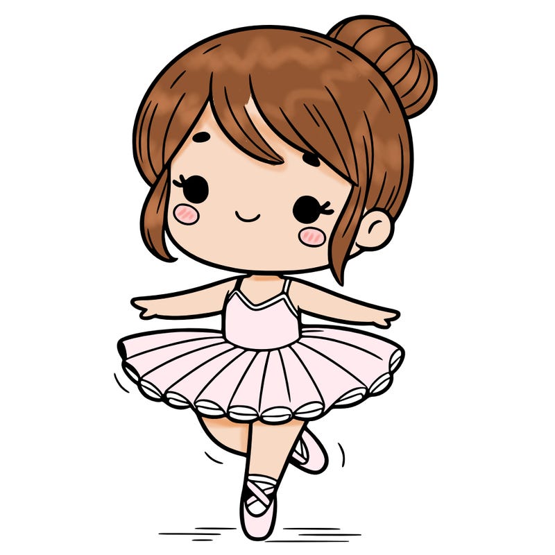 a girl dancing in a tutu and ballet slippers cartoon style