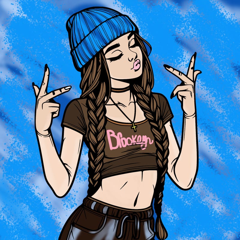 realistic teenage girl with braids and a beanie and crop top doing 🫶🏼