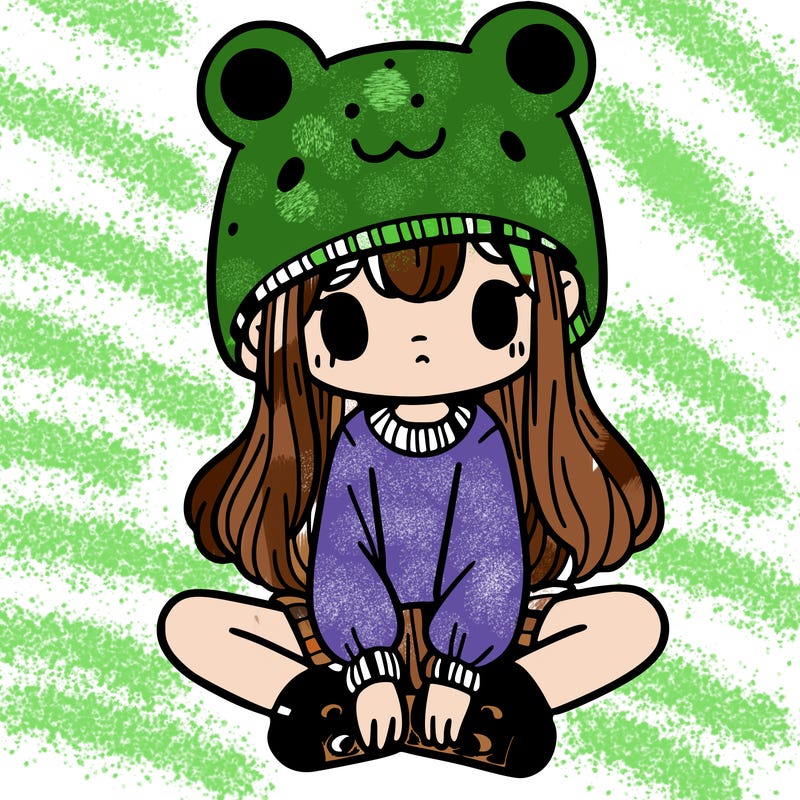 a girl wearing a frog hat and some frog socks