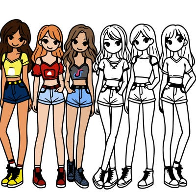 a group of girls wearing crop tops and shorts