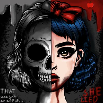 realistic girl with half skull mask