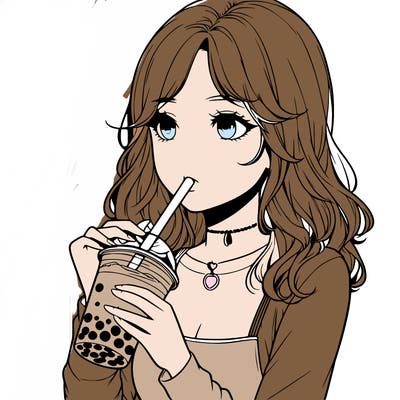 realistic girl drinking boba tea
