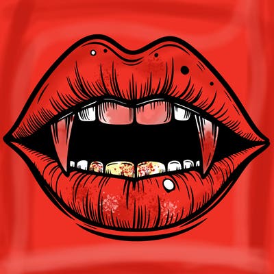 lips with vampire teeth