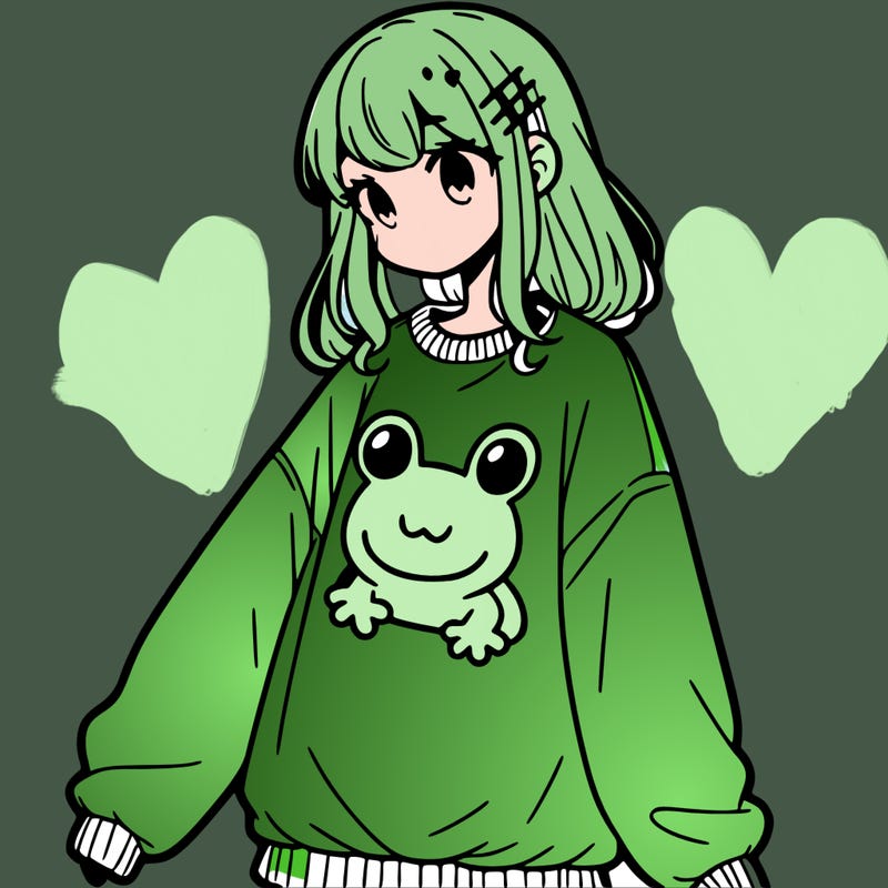 girl wearing frogging sweatshirt