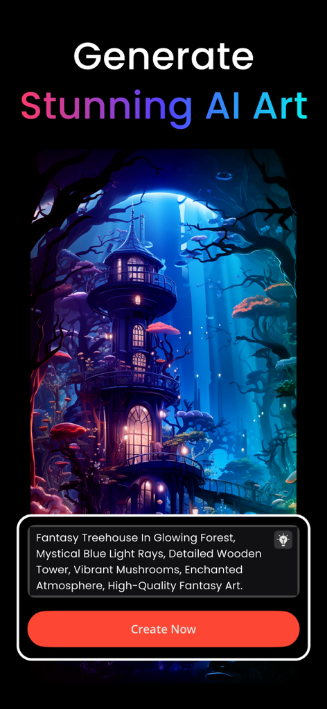 AI Photo Generator: Wallpapers - AI generated fantasy treehouse in a mystical blue forest