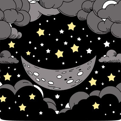 a starry night sky with a big, bright moon