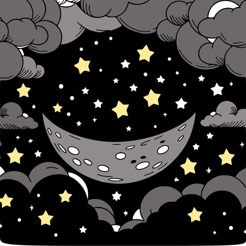 a starry night sky with a big, bright moon