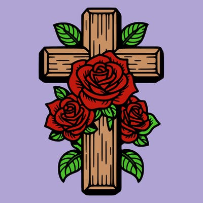 cross with roses
