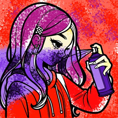 a realistic girl spray painting