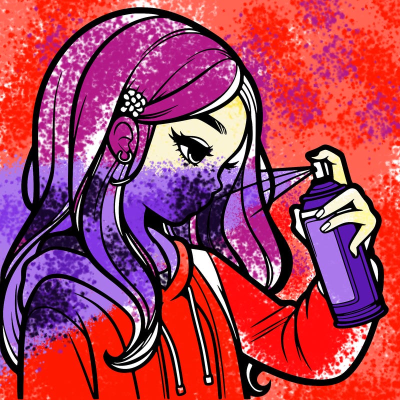 a realistic girl spray painting