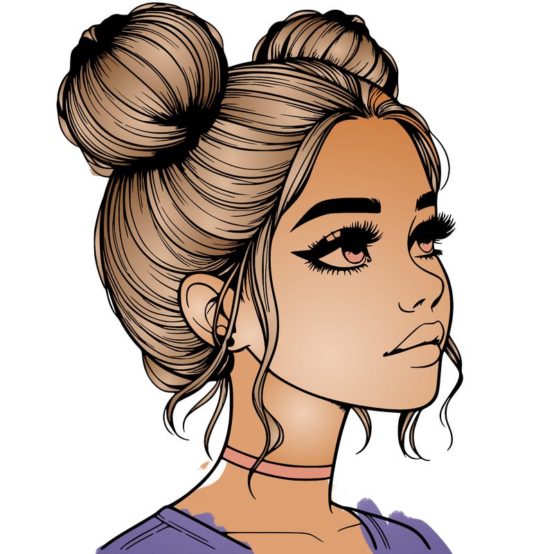 realistic girl with buns on the top of her head