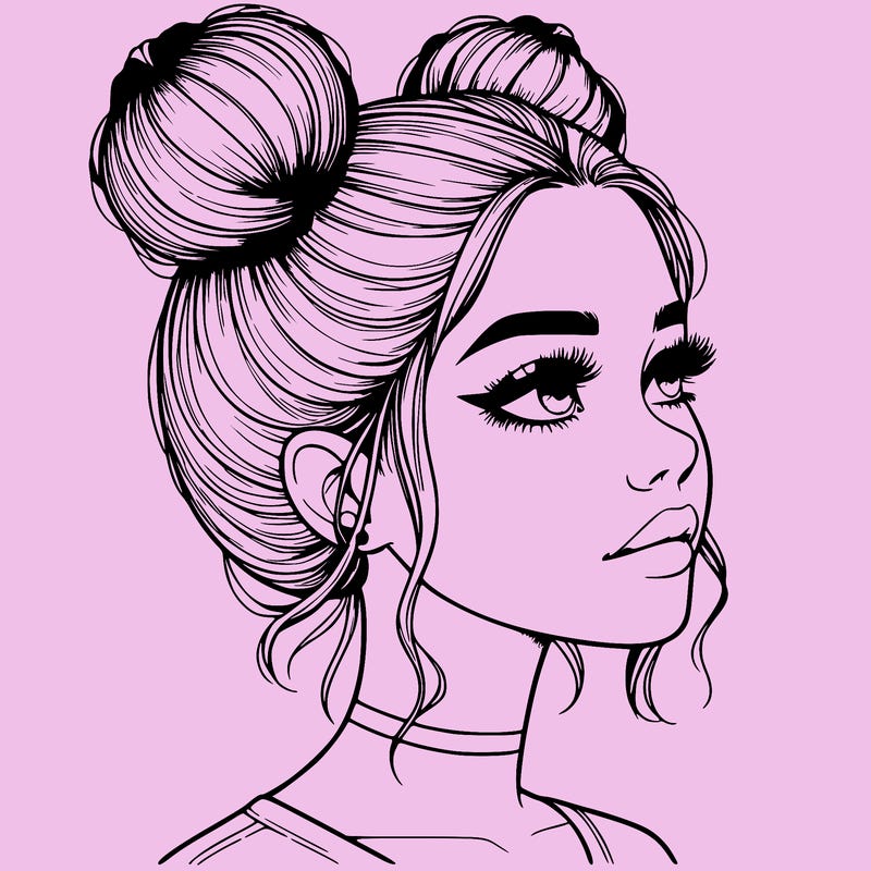 realistic girl with buns on the top of her head