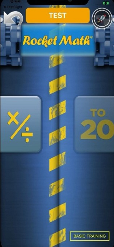 Rocket Math Online Tutor - Rocket Math Online Tutor interface showing test and basic training options for math facts