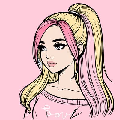 realistic girl with a high ponytail