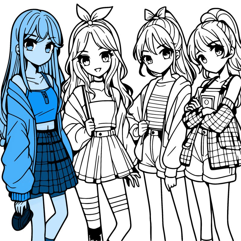teen manga girls group of 4