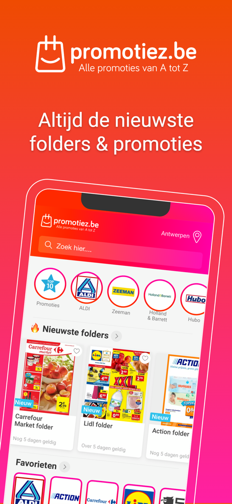 Promotiez App-Oberfläche, die verschiedene Prospekte und Aktionen von Geschäften anzeigt