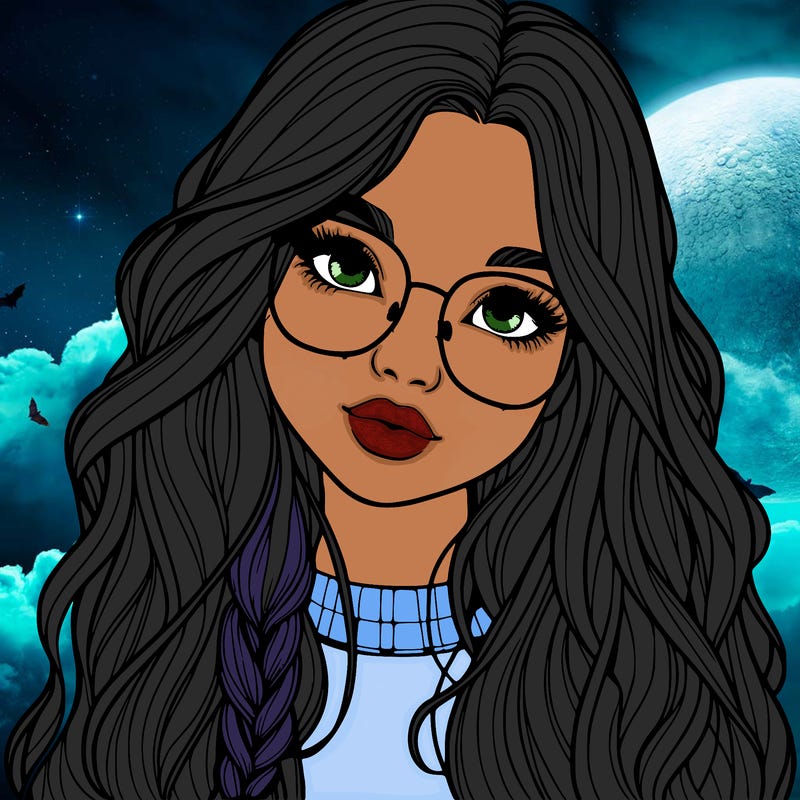 girl with long hair and freckles and glasses realistic