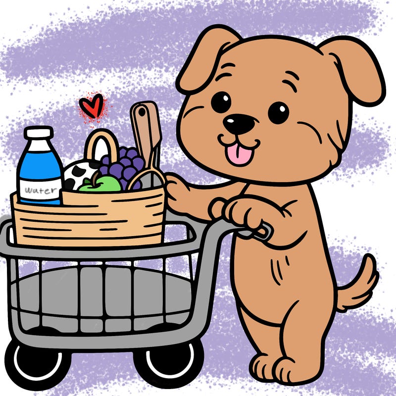 dog getting groceries cute