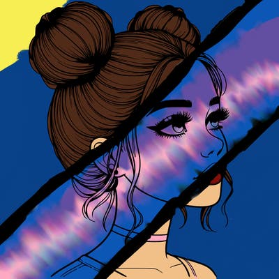 realistic girl with buns on the top of her head