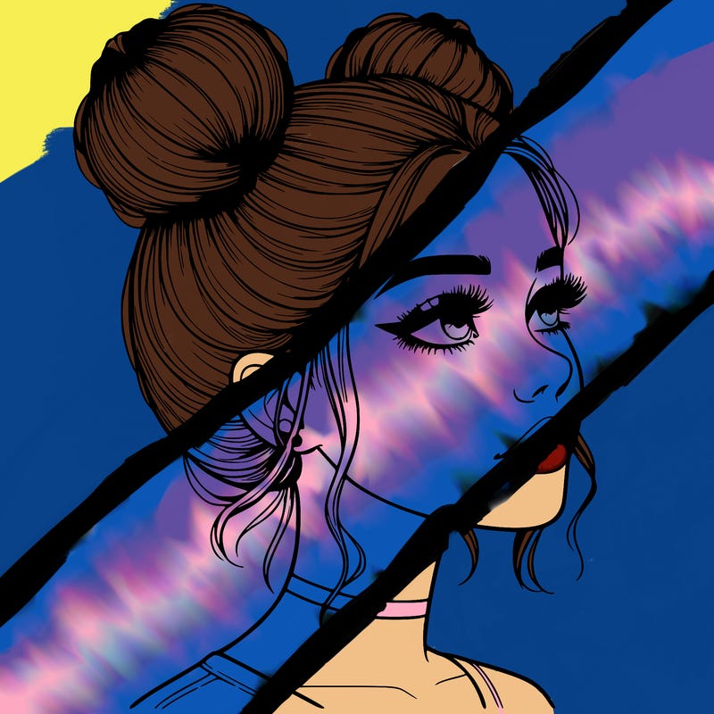 realistic girl with buns on the top of her head