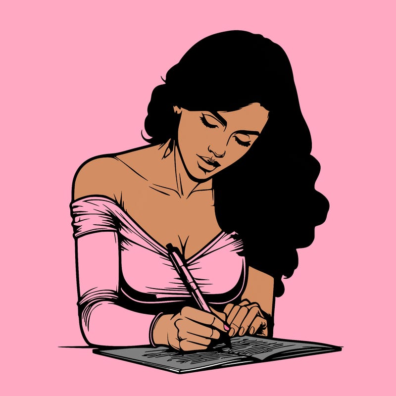 realistic female writing poetry