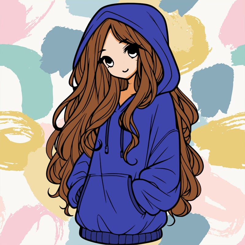 a beautiful girl with long hair is a baggy hoodie