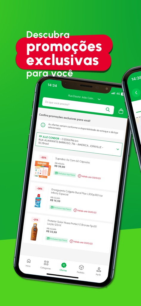 Farmácia Preço Popular - Pantalla de la app Farmacia Preco Popular mostrando promociones exclusivas de salud y belleza