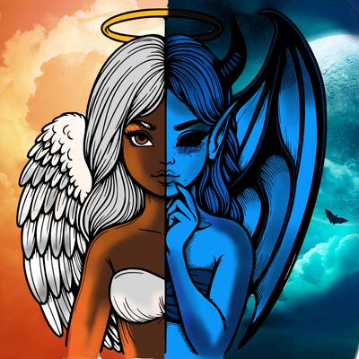 realistic angel half demon