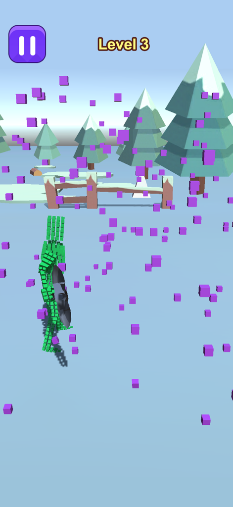 Moves Master - Moves Master gameplay screenshot showing a green blocky character in a low poly winter environment