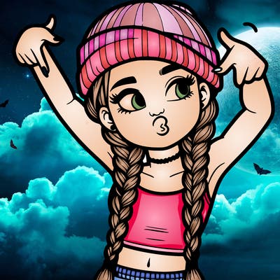 realistic teenage girl with braids and a beanie and crop top doing 🫶🏼