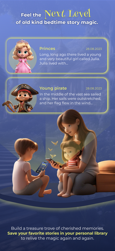 Magic Journeys: Kids Storytime - A mother and children sharing a magical bedtime story ritual using the Magic Journeys app