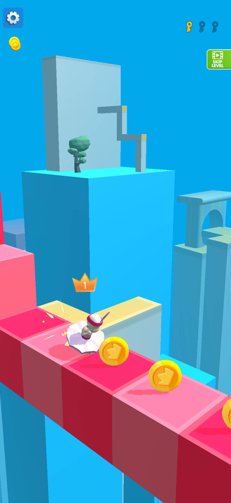 Tap Fast Run - Running Game - A character in a tutu running along a pink block path collecting gold coins in a vibrant 3D environment.