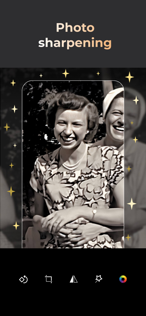 Photo Scanner Plus - A vintage black and white photo of two women being sharpened using the Photo Scanner Plus app