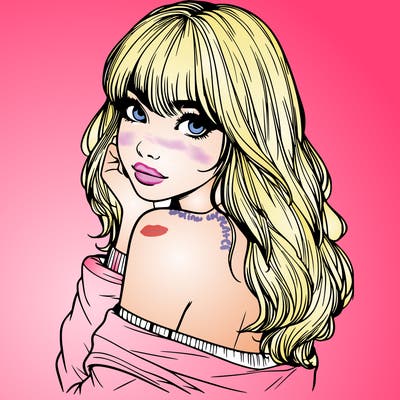 realistic girl with bangs looking over her shoulder