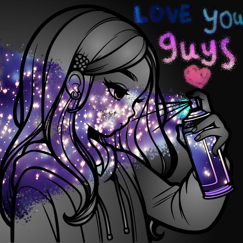 a realistic girl spray painting