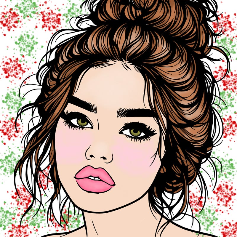 realistic girl with lips and hair in a messy bun