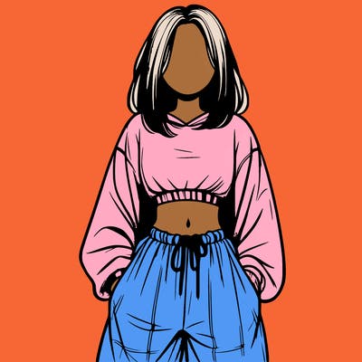 realistic girl faceless with baggy pants and a crop top
