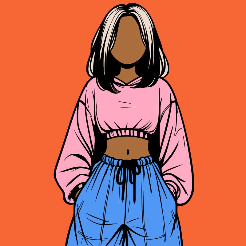 realistic girl faceless with baggy pants and a crop top