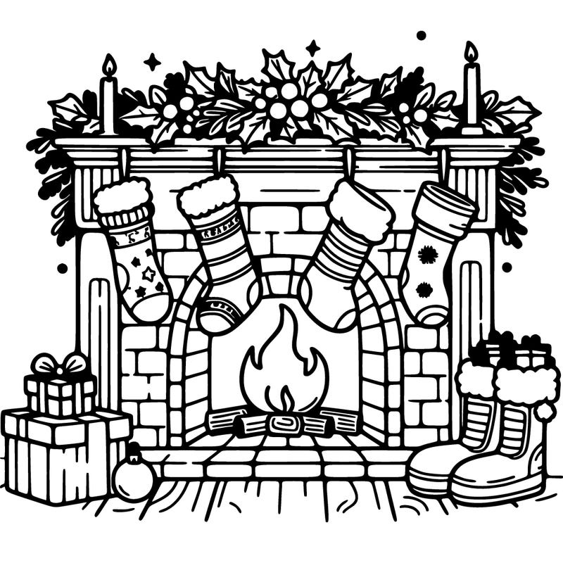 christmas fireplace with  stockings
