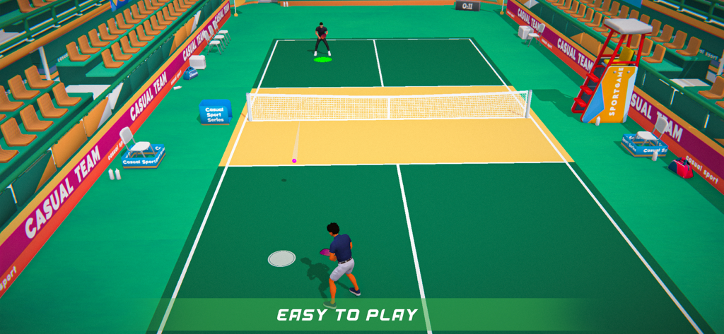 PickleBall 3d - A 3D mobile pickleball match with two players on a green court
