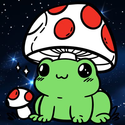 a cute frog with a mushroom hat